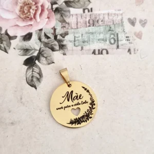 Medalha em aço inoxidável dourado -mãe amor para a vida toda