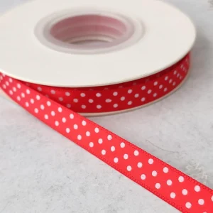Fita cetim com bolinhas 10mm-vermelho
