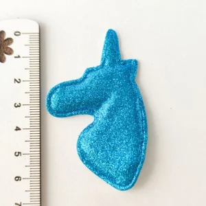 Aplique acolchoado com glitter Unicórnio Azul
