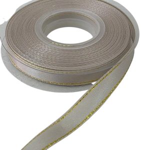 Fita cetim creme brilhante c/ lurex dourado – 10mm