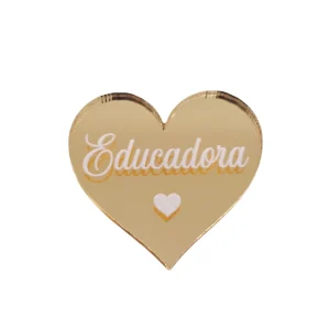 Aplicação coração peq. em acrílico espelhado – Educadora – 3 unid