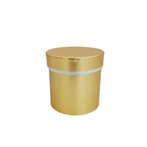 Caixa cartão redonda – Dourada – Lista prateada (10x10cm)